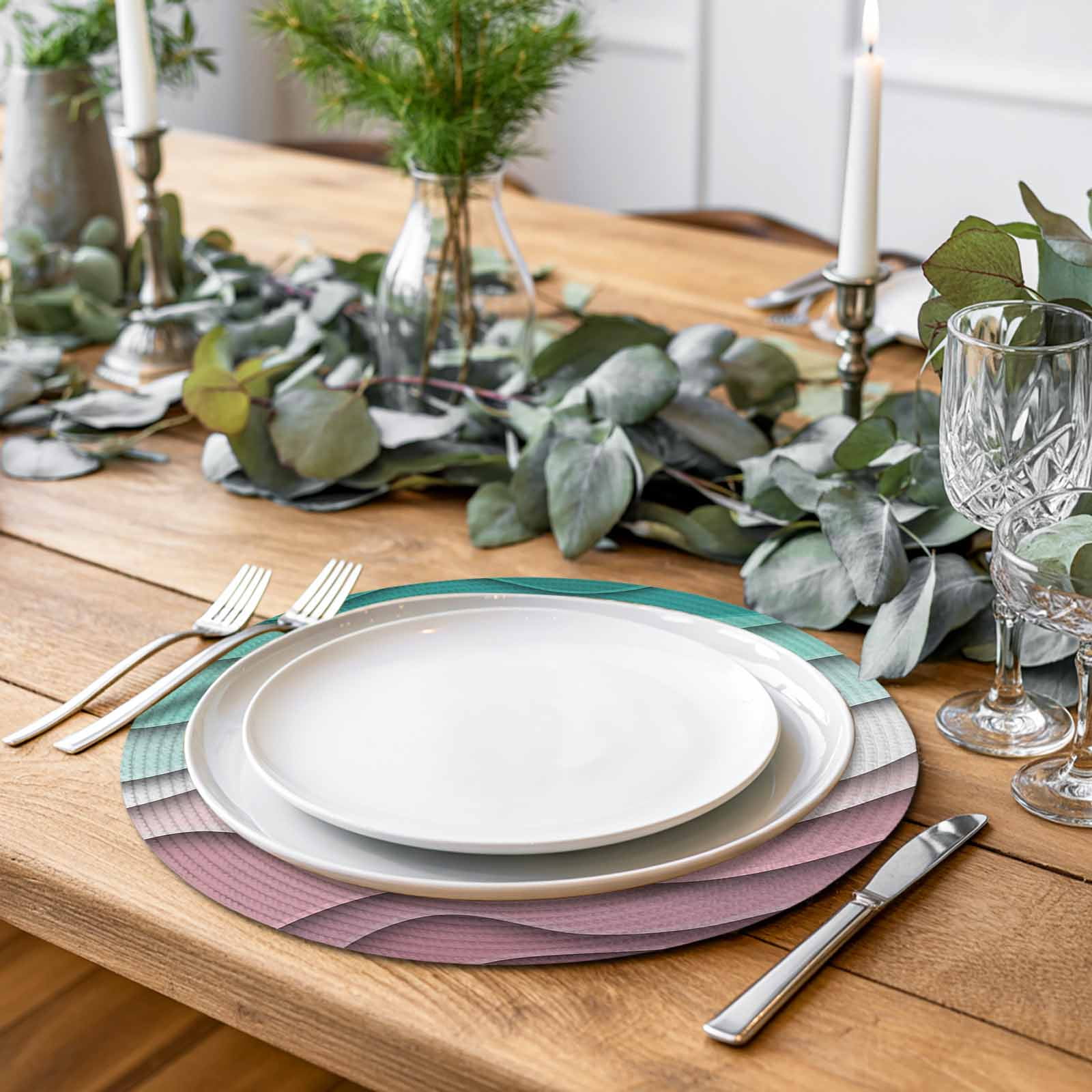 Round Placemats Aqua Green Modern Geometric 15 inch Set of 4 Table Mats for Dining Table Abstract Beach Heat Resistant Non-Slip Kitchen & Home Decorative Place Mat Set