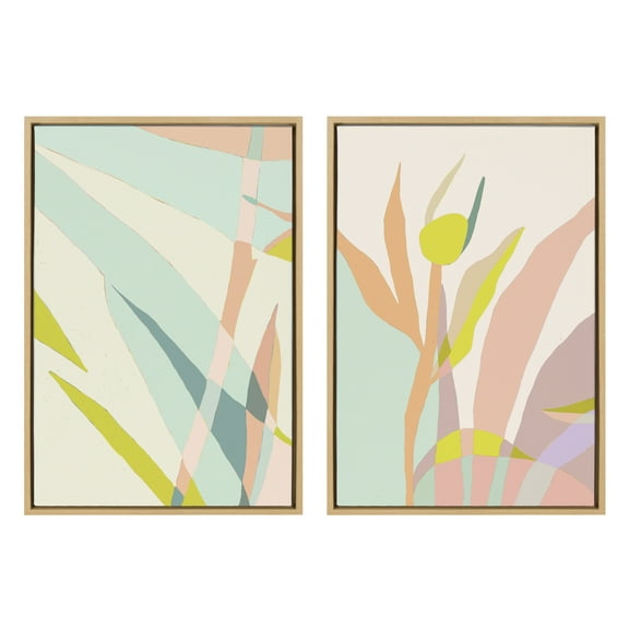 Kate and Laurel Sylvie Delight in the Moment 3 and 4 Framed Canvas Wall Art Set by Alicia Schultz, 2 Piece Set 23x33 Natural,  Neutral Abstract Art Wall Décor