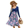 thumbnail image 2 of HA-EMORE Women's Patchwork Dress Long Sleeve Vintage Floral Patchwork Dress Flared A-Line Swing Casual Party Midi Dress, 2 of 9
