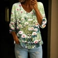 thumbnail image 2 of DeHolifer Women's Shirts Floral Printed 3/4-Sleeve V-Neck Button Down Casual Loose Shirts Tops Mint Green S, 2 of 6