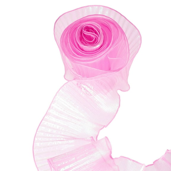 Uxcell 5.5" x 11 Yards Ruffle Pleated Organza Trim Iridescent Pleated Lace Trim Ribbon for DIY Craft Dark Pink