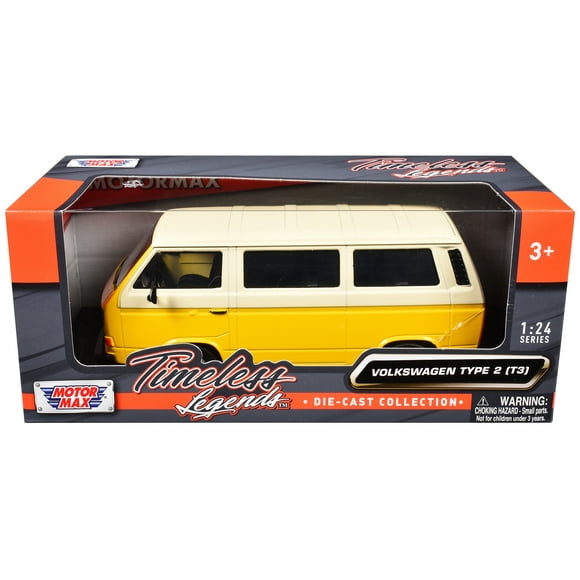 Volkswagen Type 2 (T3) Van Yellow and Beige "Timeless Legends" Series 1/24 Diecast Model Car by Motormax