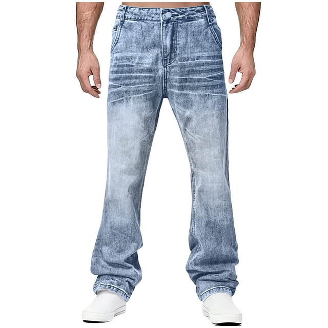 Ceisia Men's Trendy Solid Color Gift Button Zipper Casual Denim Pants with Elastic Waist and Pockets