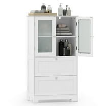 Topbuy Floor Cabinet Freestanding Bathroom Storage Cabinet with 2 Frosted Tempered Glass Doors