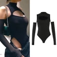 thumbnail image 3 of YEUHTLL Women Long Sleeve Turtleneck Bodysuit Harajuku Sexy Large Hollow Out Bodycon Leotard Gothic Punk Cold Shoulder Solid Color Romper Tops Clubwear, 3 of 19