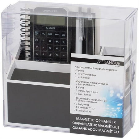 Magnetic Desk Organizer Set - Black With White Trim