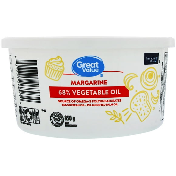 Great Value 68% Vegetable Oil Margarine, 850 g