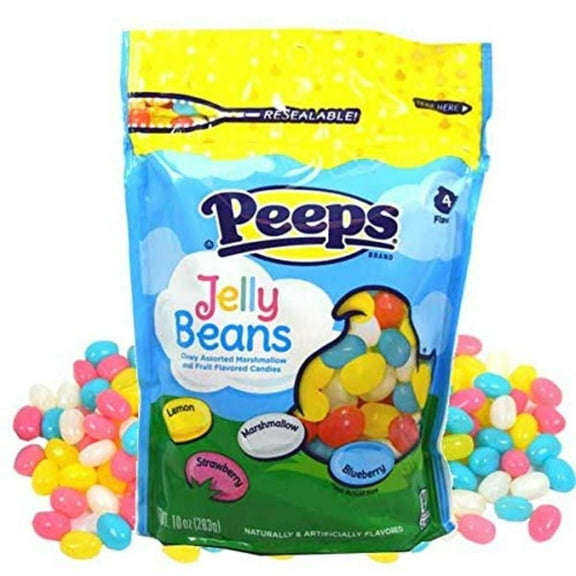 Easter Peeps Jelly Beans 10 Ounces, Pack of 2 with Assorted Marshmallow Fruit Flavored Candies for Easter Basket Stuffers for Kids