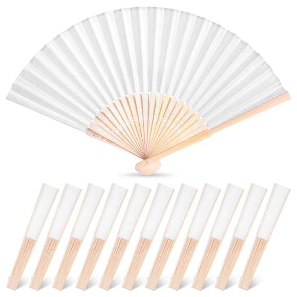 Abanicos plegables de tela JOHOUSE, 12 paquetes para mujer, color blanco