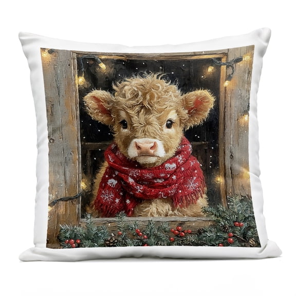 Stupell Industries Calf with Holly & Lights Garland Design by Riley B Outdoor Printed Pillow