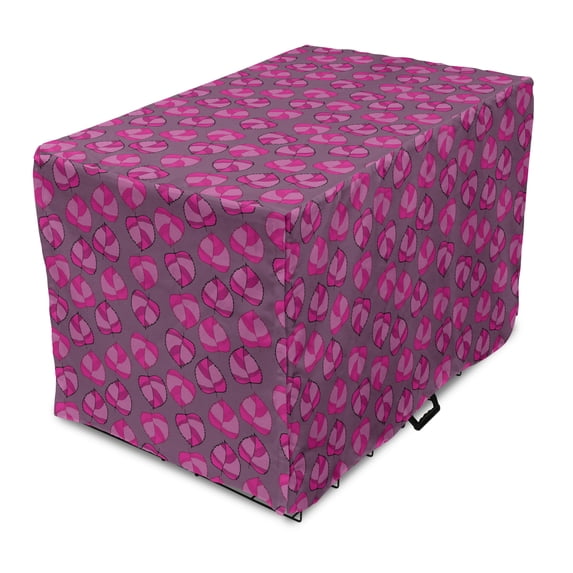 Leafy Dog Crate Cover, Abstract Autumn Pattern with Pinkish Leaves, Easy to Use Pet Kennel Cover Small Dogs Puppies Kittens, 7 Sizes, Purple Grey Fuchsia, by Ambesonne