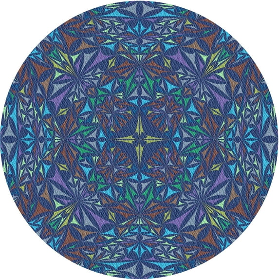 Ahgly Company Machine Washable Indoor Round Transitional Glacial Blue Ice Blue Area Rugs, 8' Round