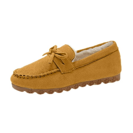 QYZEU Flat Work Shoes for Women Woman s Sandals Women s Autumn and Winter Bow Soft Soled Slip On Flat Heels and Warm Single Shoes Comfortable Casual Shoe Women Yellow 38
