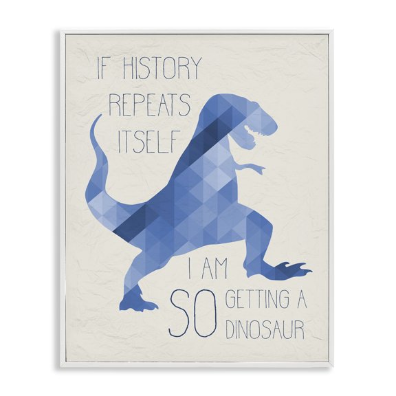 Stupell Industries Contemporary I Am SO Getting a Dinosaur Blue Geometric Trex White Framed Giclee Art, 24 x 30, by Lil' Rue