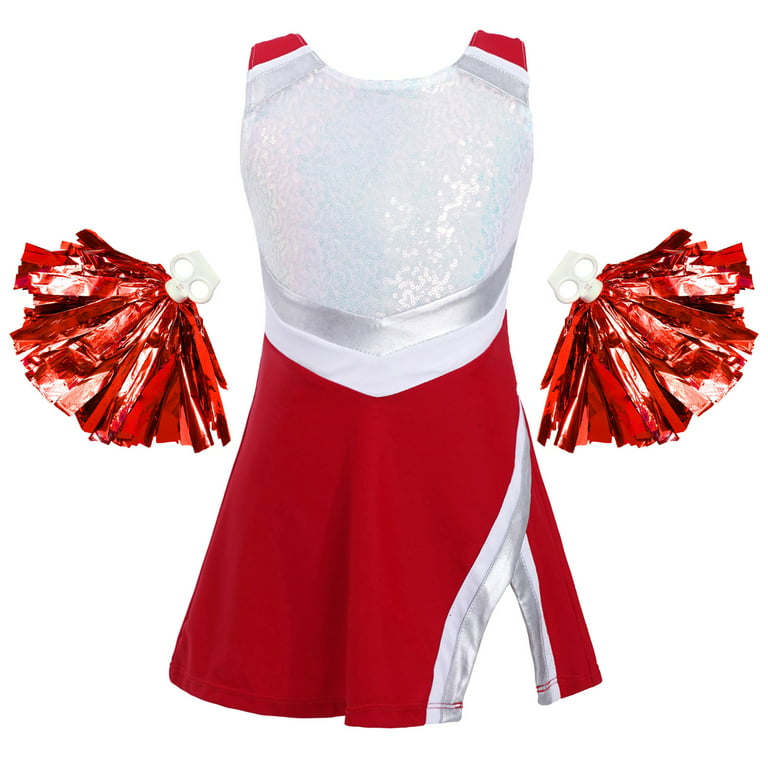 inhzoy Kids Girl's Cheerleading Costume Shiny Dance Dress Cheer  Uniform,Sizes 4-14 Red 12