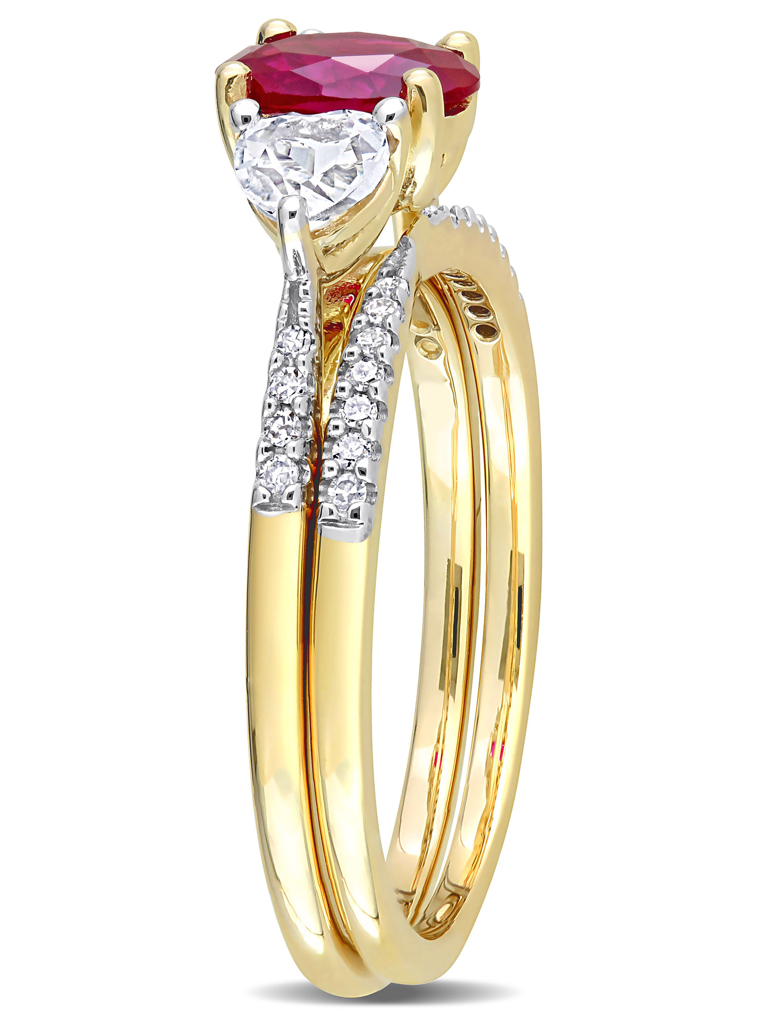 Everly Women's Created Sapphire Created Ruby 10k Yellow Gold Bridal Set