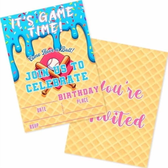 24 Set Ice Cream Drip Baseball Birthday Party invitations, Baseball Birthday Invitations Cards For Boys Girls Birthday Party Supplies and Decorations
