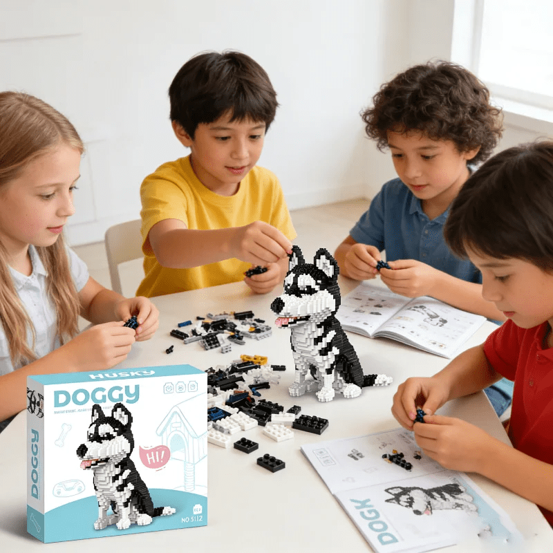 Micro Mini Husky Dog Building Blocks Set Micro 3D Animal Building Blocks for Age 14+ Fun Gift & Educational Toy for Dog Pet Lovers