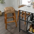thumbnail image 2 of Maui 29.5" Rustic Bohemian Hyacinth/Wood Backless Bar Stool, Brown Wash Woven Seat with Natural Wood Frame, 2 of 9