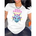 thumbnail image 1 of Camiseta deportiva informal y sencilla de manga corta con cuello redondo y estampado de dinosaurios en inglés creativo para mujer, cómoda para vacaciones de verano., 1 of 8