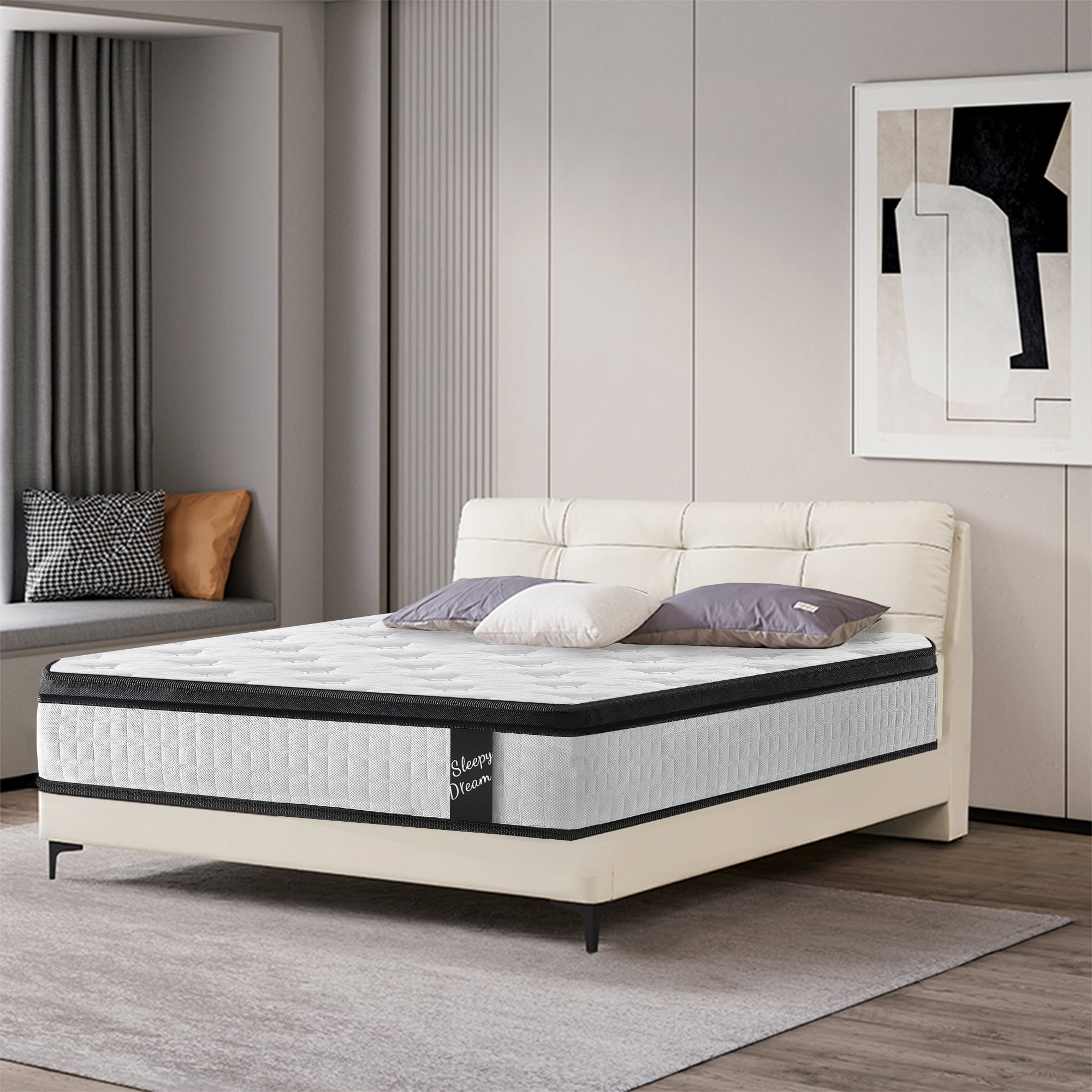 King Size Mattress,12 Inch Memory Foam Knitted Cover Hybrid Mattress,Individual Pocket