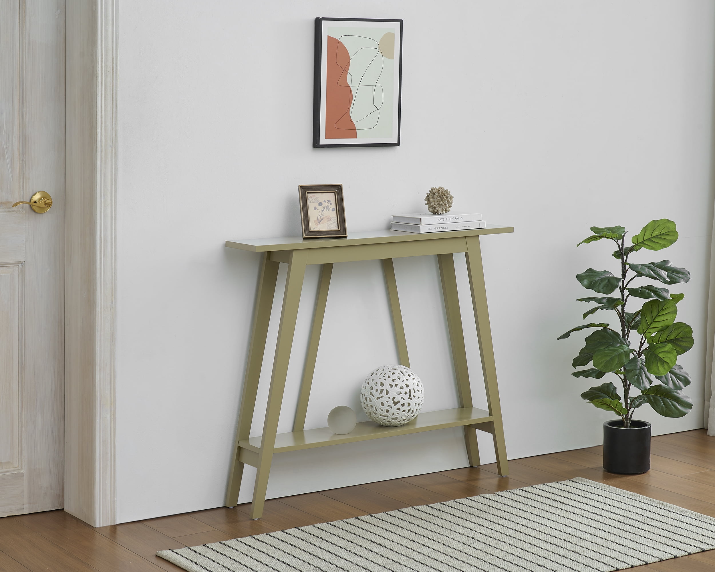 Kings Brand Furniture Conway Console Table - Functional Narrow Wood Accent Entryway Table with Storage Shelf for Hallway, Front Hall, Entryway, Living Room, Kitchen (Lemon Pepper)