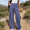 thumbnail image 5 of TEAJOPSUU Cargo Pants for Women High Waisted Baggy Wide Leg Stretchy Y2K Streetwear Cargo Pants with Pockets Casual Elastic Waist Cargo Trousers Navy, 5 of 9