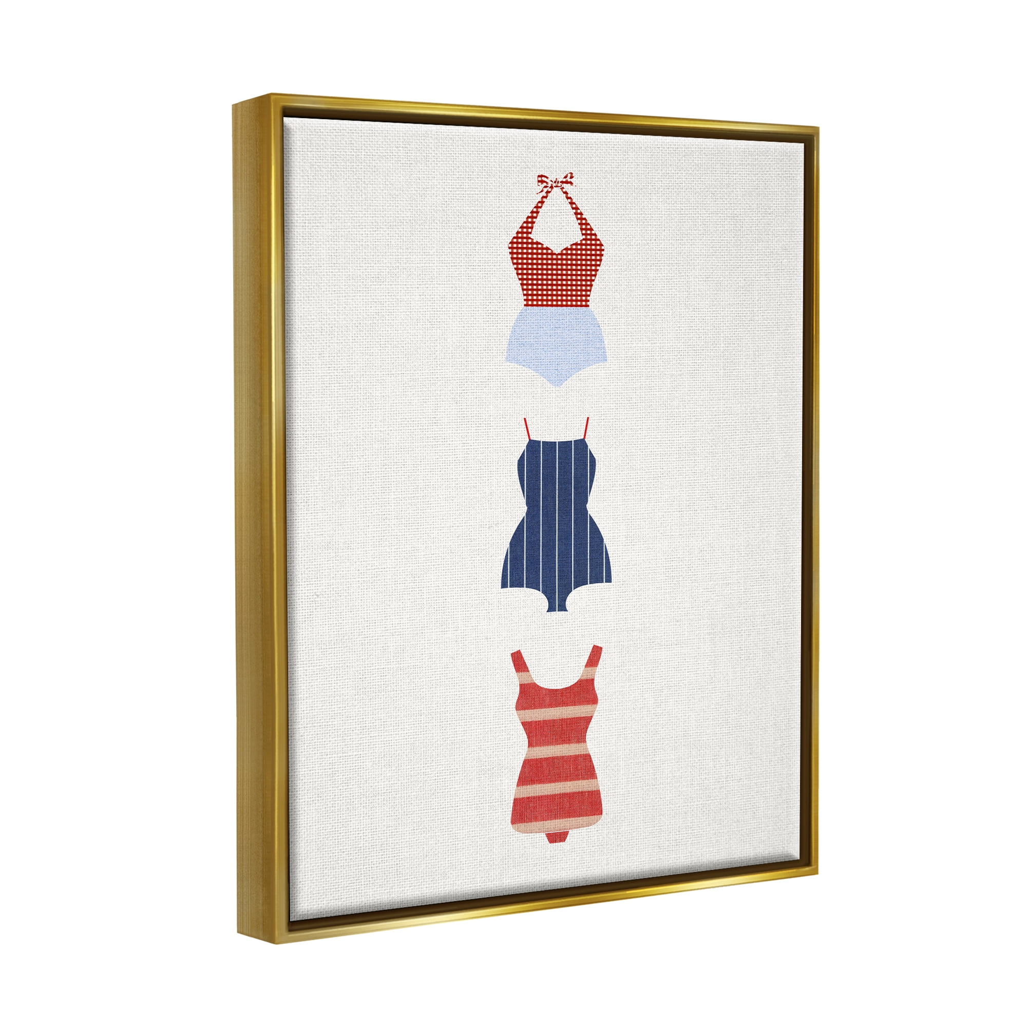 Stupell Industries Nautical Swim Style Beauty & Fashion Painting Gold Floater Framed Canvas Art Print Wall Art, 17 x 21
