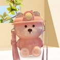 thumbnail image 3 of Bonita botella de agua de 1 l con pajita y asa, gran capacidad, forma de oso, portátil. Rosado, 3 of 7