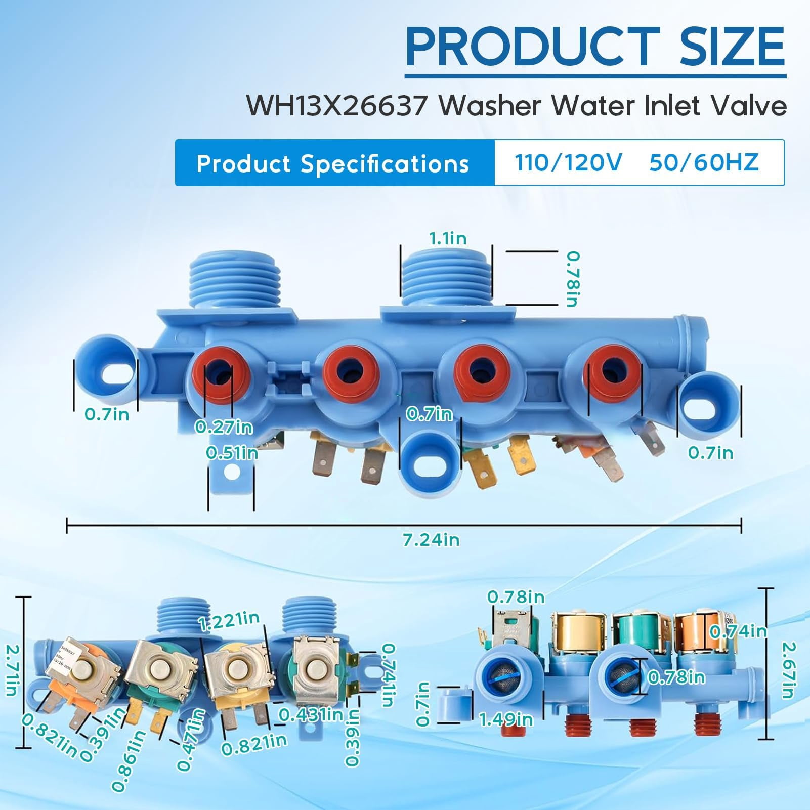WH13X26637 Washer Water Inlet Valve Compatible with G.E Washer, Replacement Part WH13X24058,WH13X26637-25PK,4546358, AP6282070, PS12171559, EAP12171559, PD00037665
