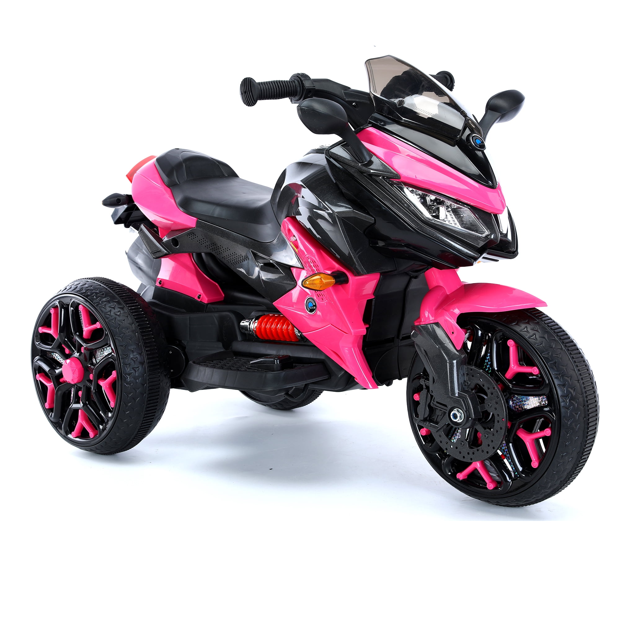 POVANLI 12V 3 Wheels Kids Ride on Motorcycle with Slow Start, Power Display, PU Seat, Training Wheels, Manual Throttle, Lighting Wheels, Bluetooth, USB, MP3 for Children Aged 3-5, Gift (Pink)