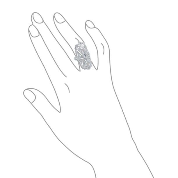 Bague Art Déco Antique Boho Style Vintage Noir Blanc Bleu Vert Filigrane Pavé CZ Large Cœur Long Doigt Complet Mode Déclaration Oxyde de Zirconium pour Femmes Laiton Plaqué Argent Rhodium, Pierre