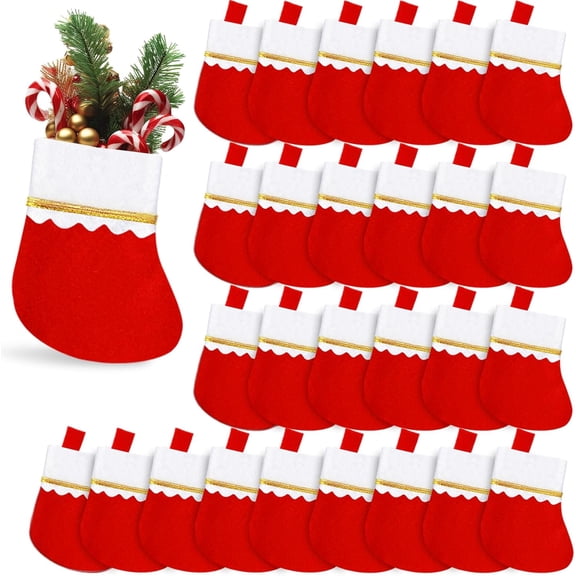 24 Pack 5.9" Christmas Mini Stockings Sock,Decoration Snowflake Tableware Holders,Candy Pouch Bag for Xmas,Party,Tree,Dinner Table,Home Ornaments