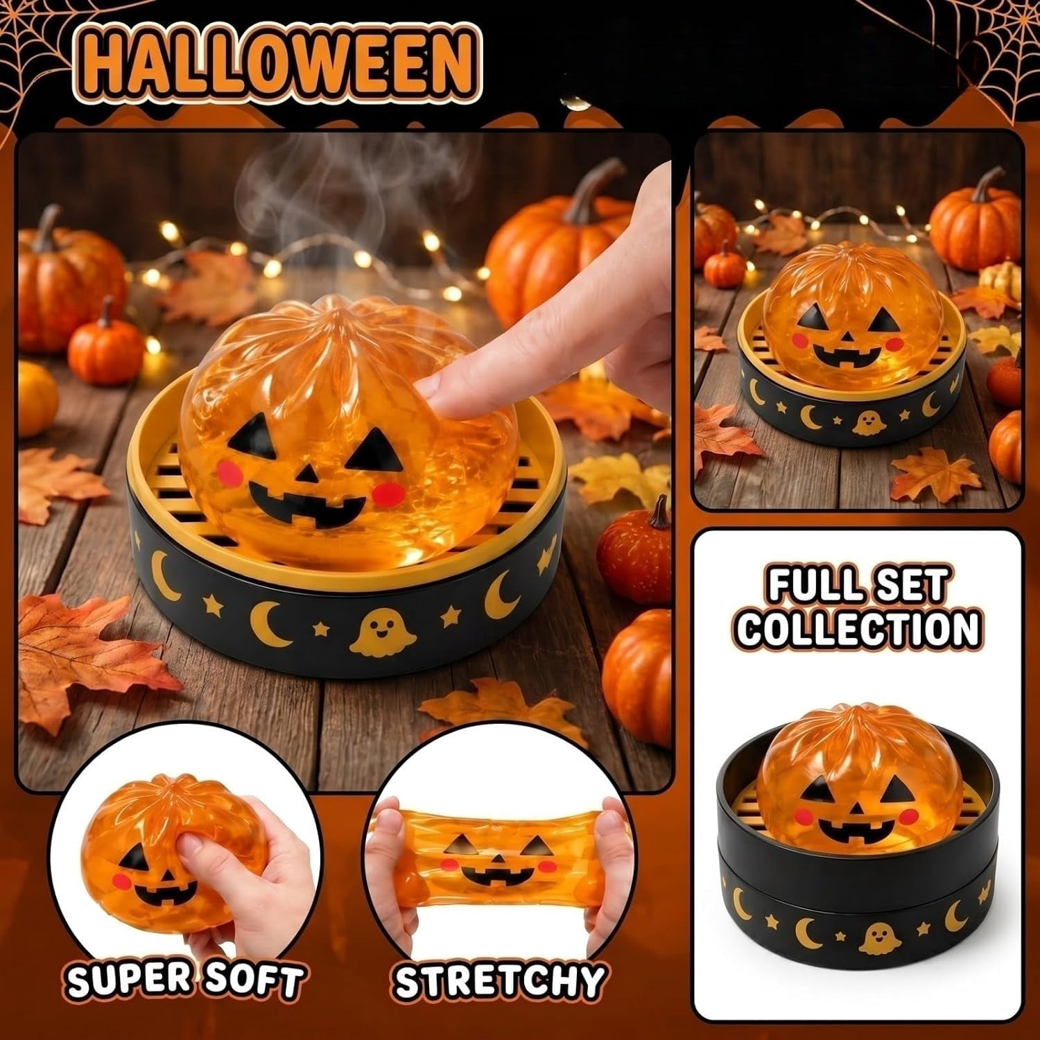 Halloween Pumpkin Squishy Dumpling Ball (Orange) | Dumpling Squishy, Halloween Theme