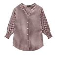 thumbnail image 6 of Fantaslook Plaid Womens Button Down Shirts 3/4 Sleeve V neck Tops with Smocked Cuffs Dressy Cotton Blouses, 6 of 10