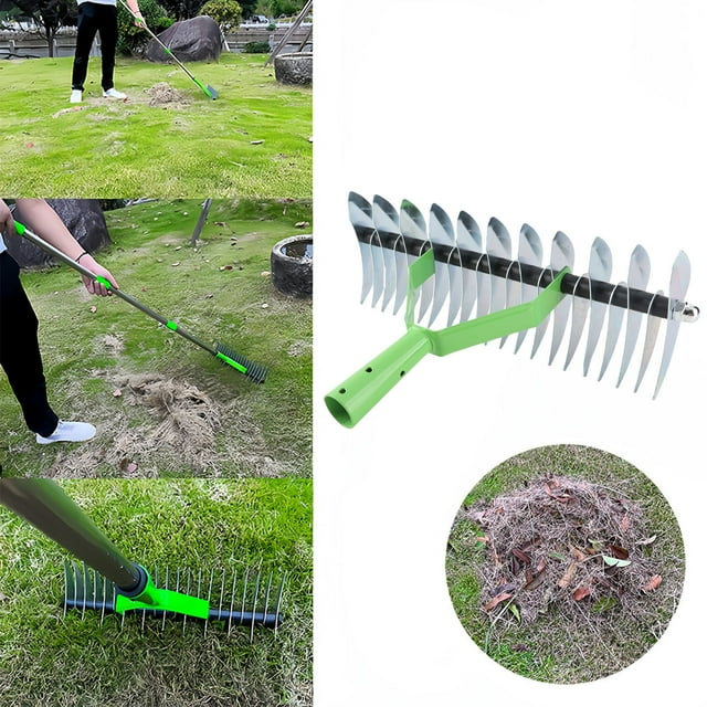 Rastrillo De Jardín, Rastrillo De Paja, Dientes De Punta Curvada De Acero Inoxidable, Uso Múltiple Para Patio Y Hojas