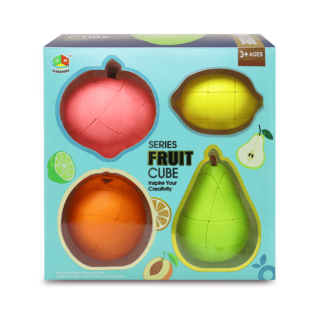 Fruit Magic Cube Pack Professional Stickerless Pear Orange Peach Cube Puzzle Game Speed Cubing Funny Toys, Four-Piece Suit