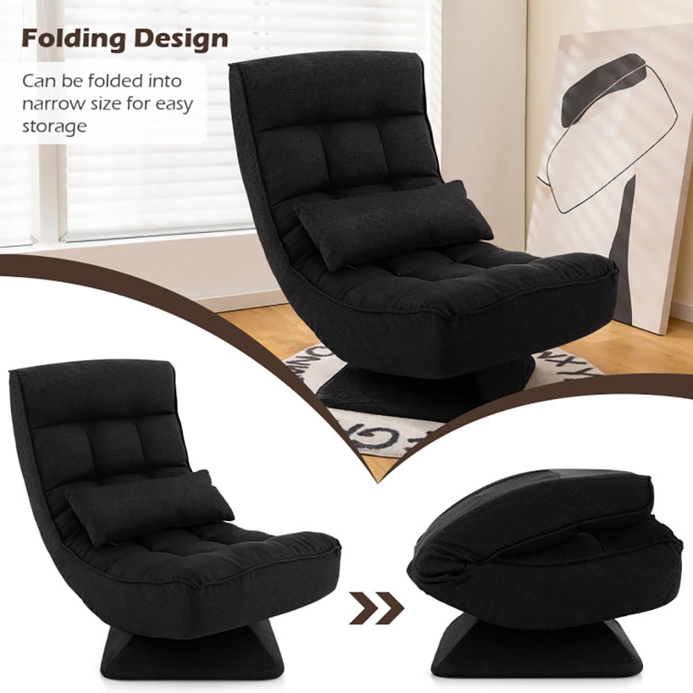 Finihen Swivel Floor Chair, 5-Level Adjustable 360Â° Swivel Floor Chair with Massage Pillow, Recliner Chair for Relaxing Reading Gaming TV Watching, Black