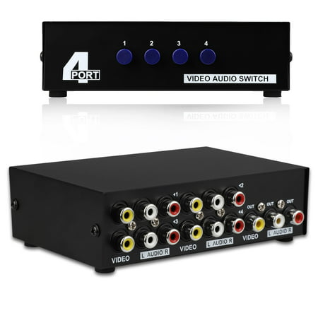 EEEkit 4-Way AV Switch RCA Switcher 4 In 1 Out Composite Video L/R Audio Selector Box for XBOX DVD PS2 PS3 Wii Cable Box to