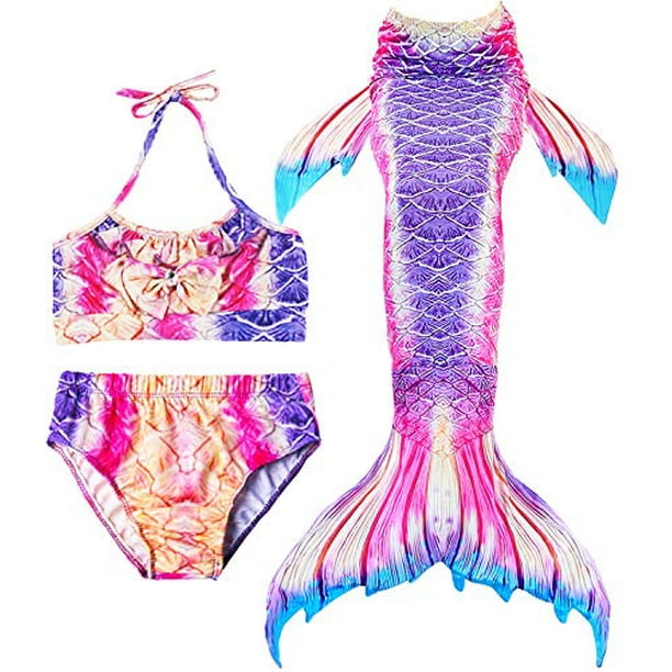 Girls 4 Pcs Swimsuits Mermaid Tails for Swimming Costume with Monofin ...
