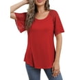 thumbnail image 5 of VERABENDI Women's Tops Plus Size Summer Raglan Bell Short Sleeve Crew Neck Lady Casual Blouses, S-3XL, 5 of 8