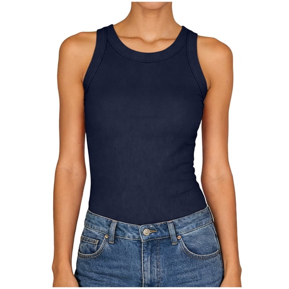 WUANDIXFA Casual Tops for Women Tank Tops Sleeveless Casual Shirts Racerback Ribbed Fitted Tank Tops Navy,S
