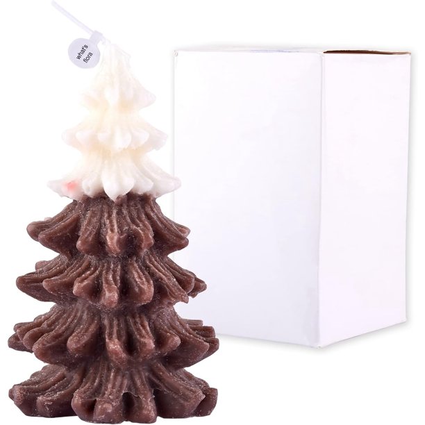 Vela navideña color café, vela con forma de árbol de Navidad, velas navideñas originales perfumadas con caja de regalo