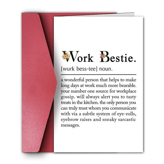 Work Bestie Greeting Card – Funny Definition Card for Coworkers – Blank Inside with Envelope – Perfect Gift for Office Friends and Work Relationships