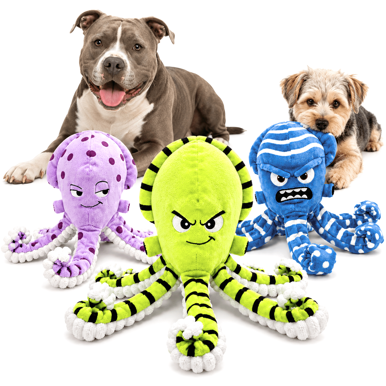 Dog Toys for Aggressive Chewers, 3 Pack No Stuffing Plush Dog Toys with Squeaky & Crinkle, Durable Dog Chew Toys for Small Medium Large Dogs, Teeth Cleaning & Boredom Relief
