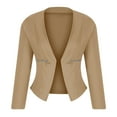 thumbnail image 5 of Ashirexll Blazers for Women Suit Open Front Jacket Daily Commute Work Office Suit Collarless Casual Cropped Blazer Jacket Brown S, 5 of 5