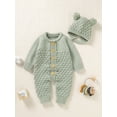 thumbnail image 3 of Musuos Infant Baby 2PCS Winter Outfits, 3 6 12 18M Long Sleeve Solid Color Knitted Romper + Bear Hat Set, 3 of 10