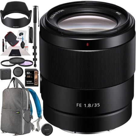 Sony FE 35mm F1.8 Large Aperture E-Mount Prime Lens SEL35F18F for Full-Frame and APS-C Cameras Premium Accessory Set with Deco Gear Backpack + Filter Kit + Monopod Bundle