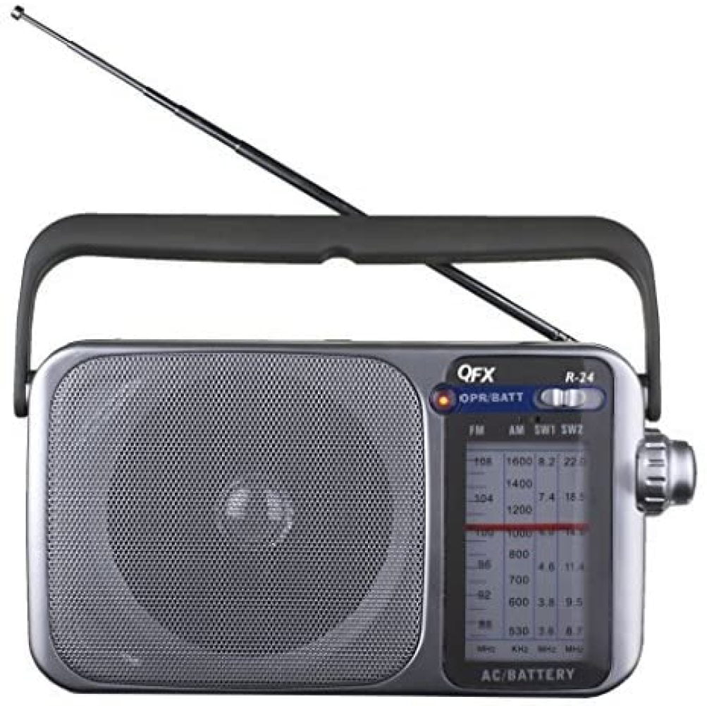 New QFX Portable 12 Band AM/FM/TV2-5/SW1-SW9 Radio USB AUX-IN AC/DC Disco Light 