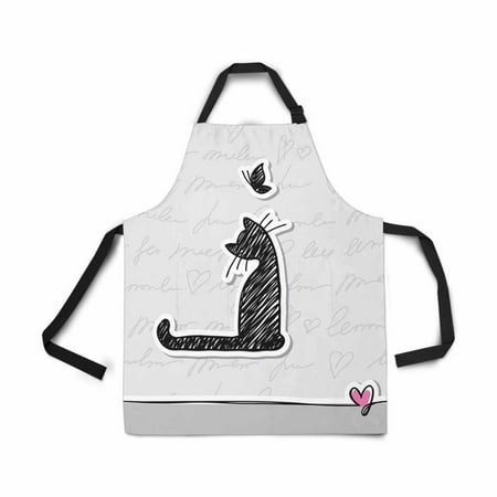 

ASHLEIGH Lovely Cat Beautiful Butterfly Pink Heart Apron for Women Men Girls Chef with Pockets Adjustable Bib Kitchen Cook Apron for Cooking Baking Gardening Pet Grooming Cleaning